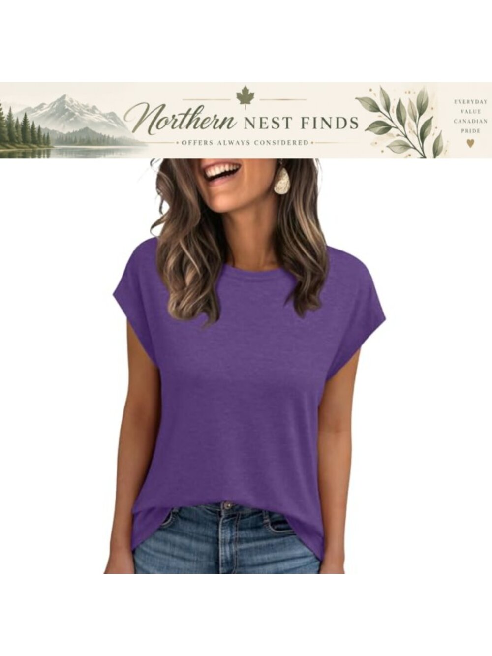 Womens Cap Sleeve T Shirt Crew Neck Loose Fit Tunic Blouse Casual Top
